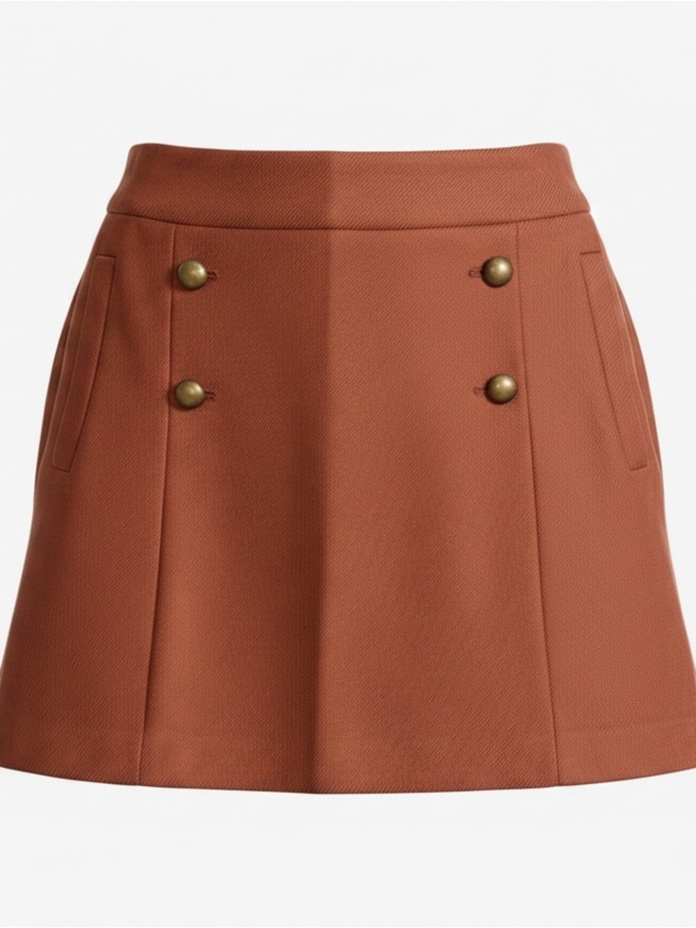 Express woman’s High-Waist Button-Front A-Line Skirt in Rust